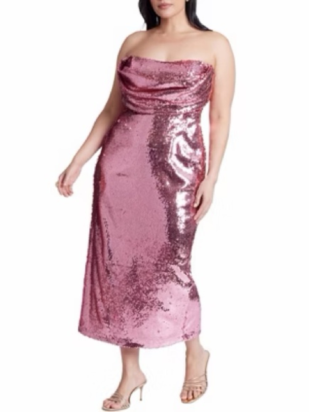 Eloquii Strapless Sequin Midi Dress in Rose